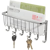 iDesign Cuelga llaves con estante- pequeño llavero de pared de metal con 6 ganchos para llaves- repisa portacartas para…